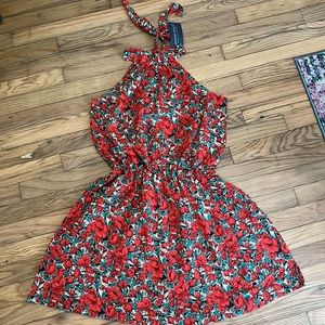 Halter neck floral dress NWT! Anna-kaci. Red and green floral. Cinched waist.